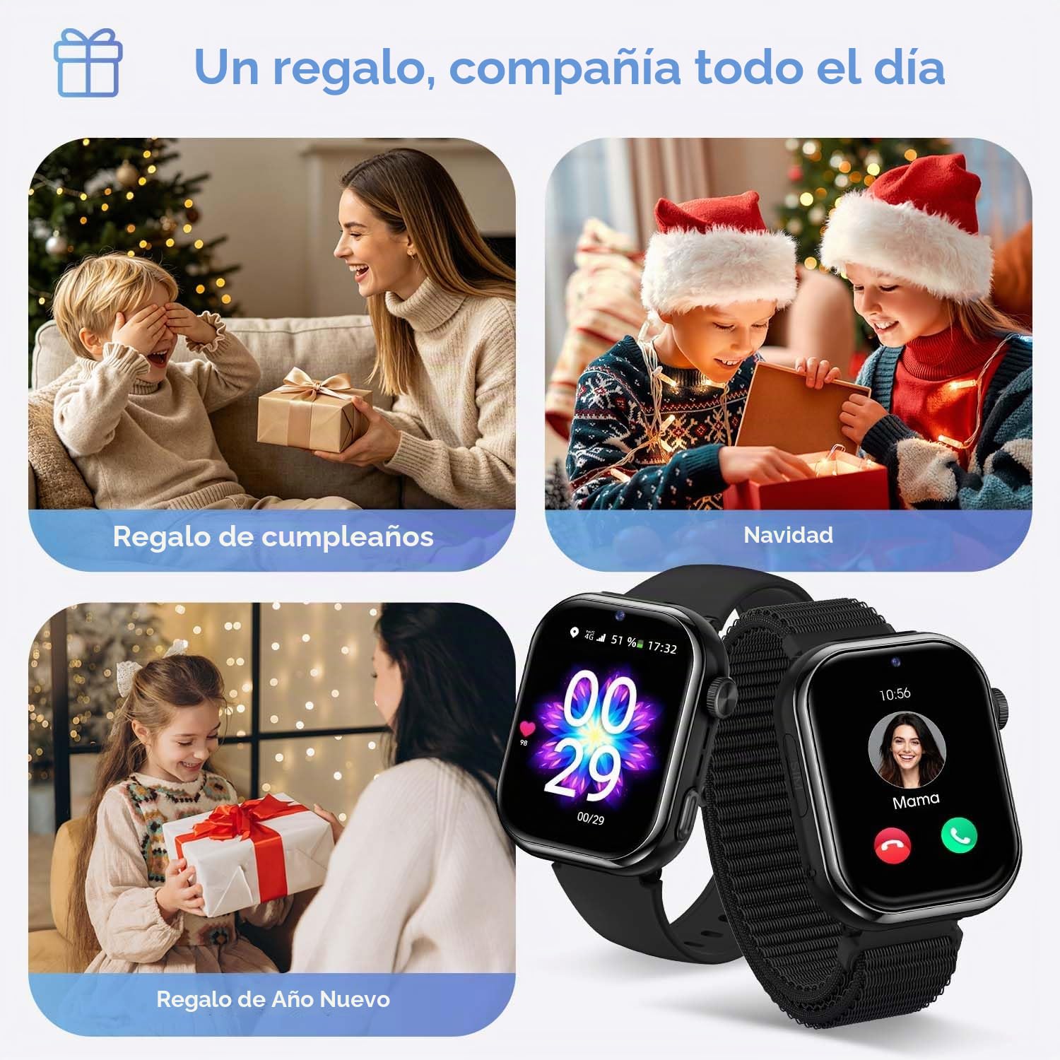 4G Reloj Inteligente Niña, Smartwatch Niña con GPS y Llamadas, Videollamadas, Chat de Voz, SOS, Modo Escuela, Doble Cámara, Linterna, Podómetro, Sueño, Despertador IP68 para Niñas Niños Negro