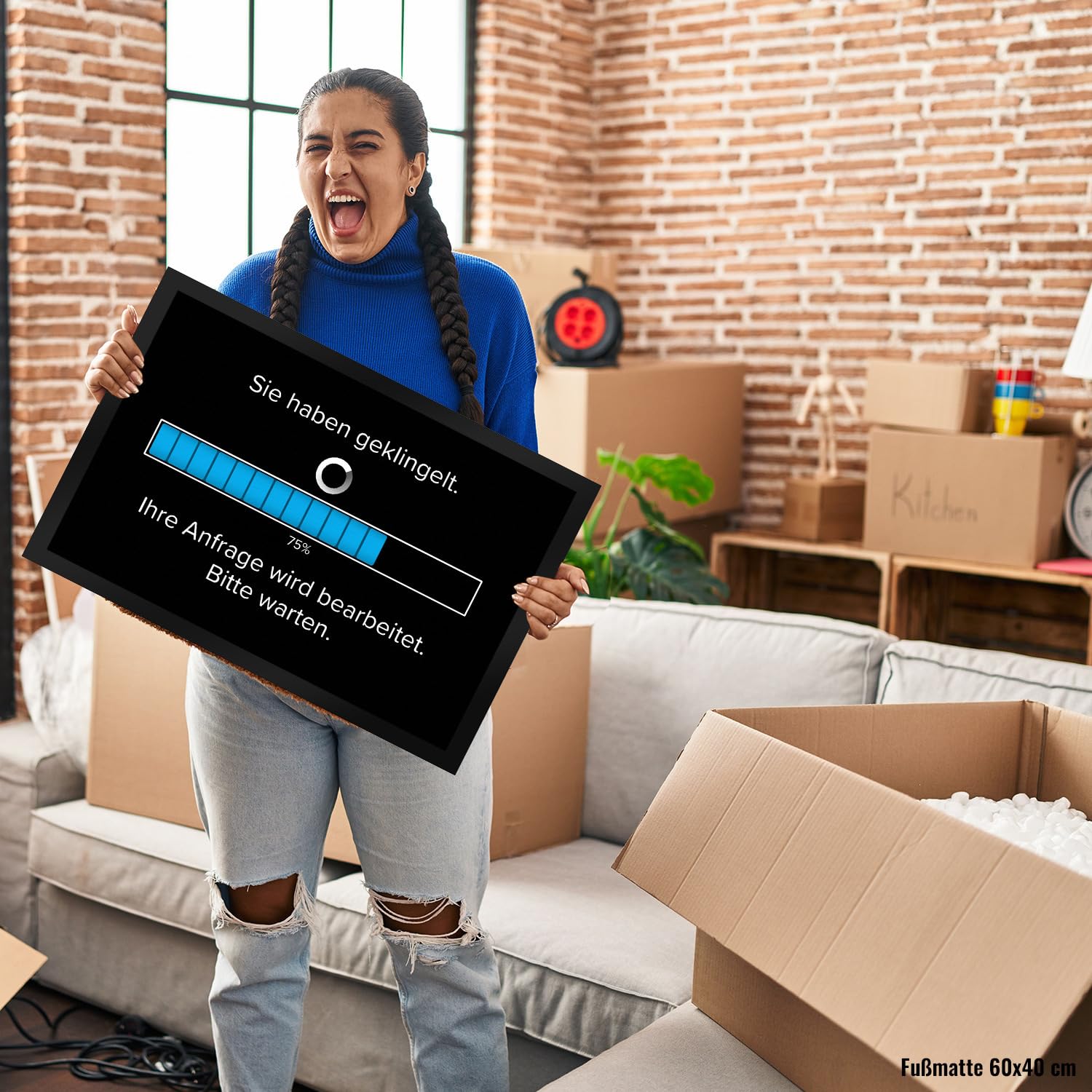 speecheese Sie haben geklingelt Fußmatte XXL in 50x75 cm mit Spruch Anfrage in Bearbeitung Bitte warten Witzige Fußmatte XXL in 50x75 cm für Informatiker - Humor Ladebalken Design