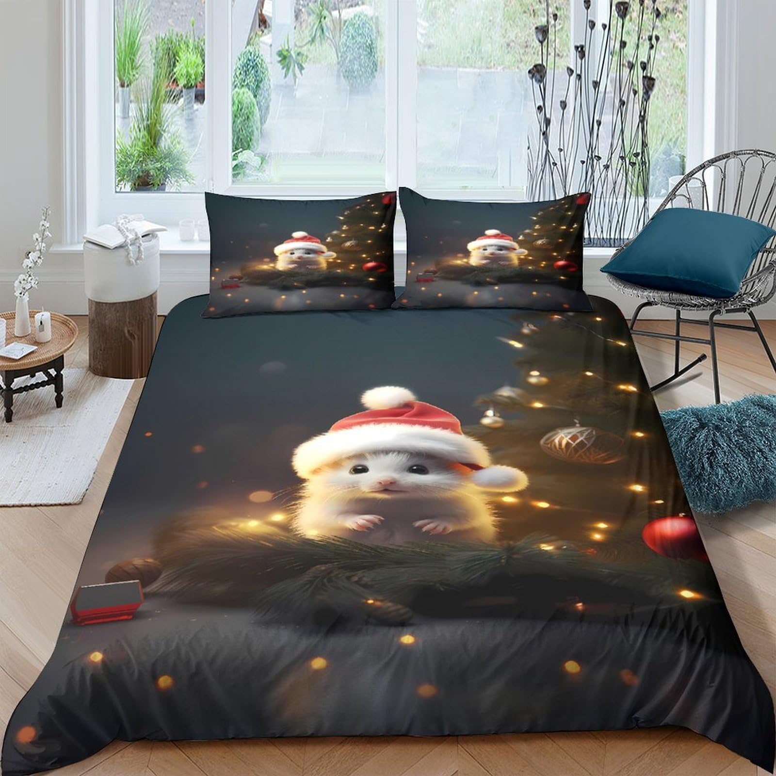 Ctjqhvkz Style-8 3D Printed Christmas Santa Fitted Sheet Microfiber Soft Black Festive Tree Mattress Cover For Bedroom Guest Room Decor Single（135X200cm）