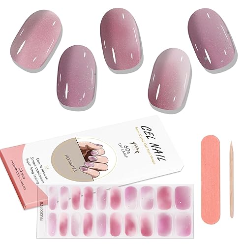 Kalolary Tiras adhesivas de gel para uñas, color rosa degradado para uñas, esmalte de uñas de gel de larga duración con lima de uñas y palo