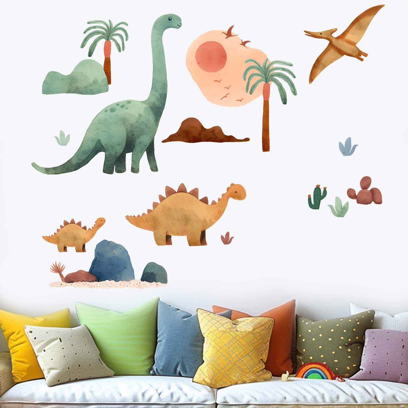 Kids Dinosaur Wall Stickers for Boys: Peel and Stick Tropic Tree Watercolor Dino Wall Decals - Image 2