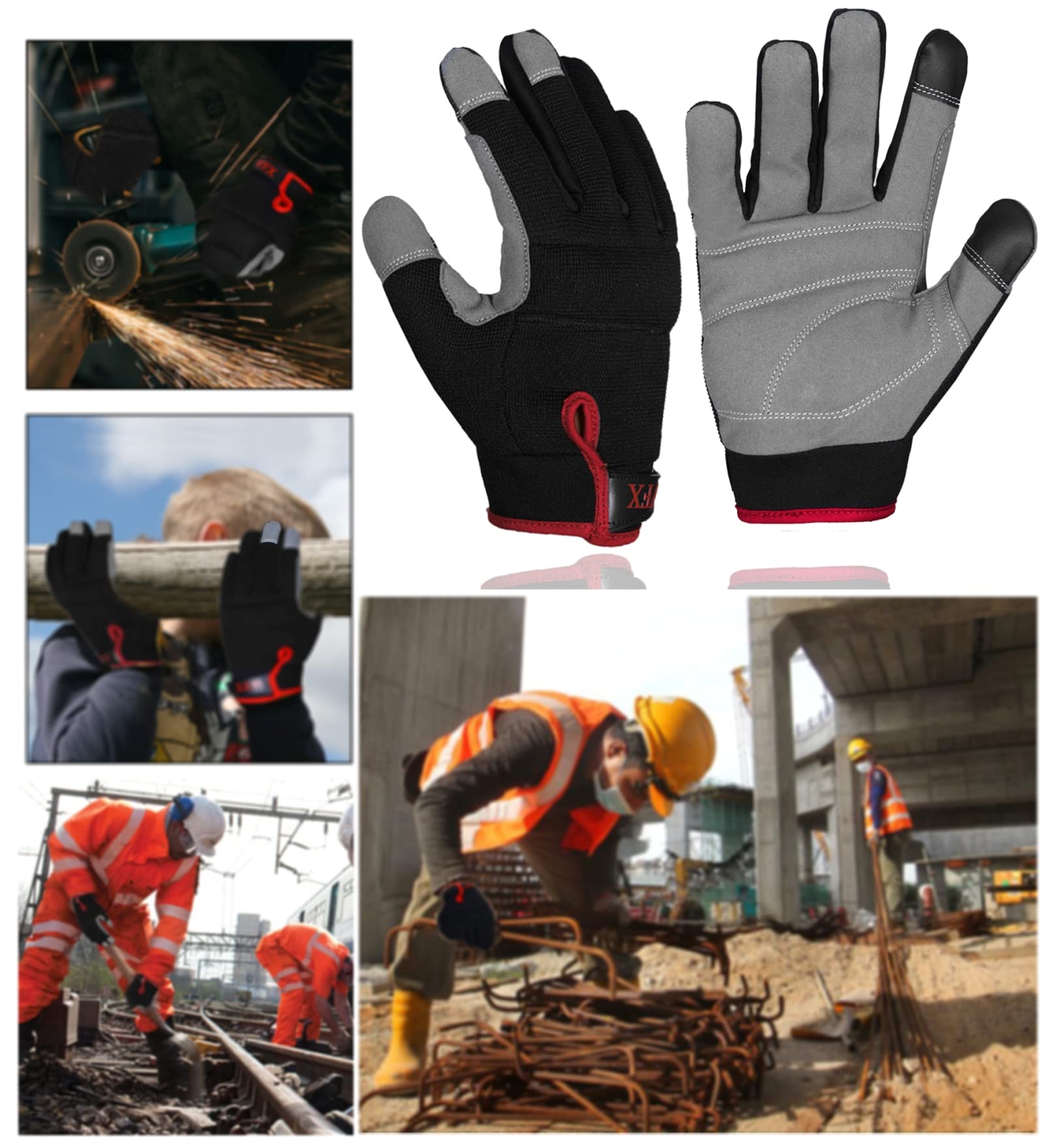 Mens Work Gloves Utility Touch Screen Breathable Spandex Rigger Padded Knuckles Working Mechanic Palm Safety Builder Dexterity Construction Gardening Camping Driving (M - Image 4