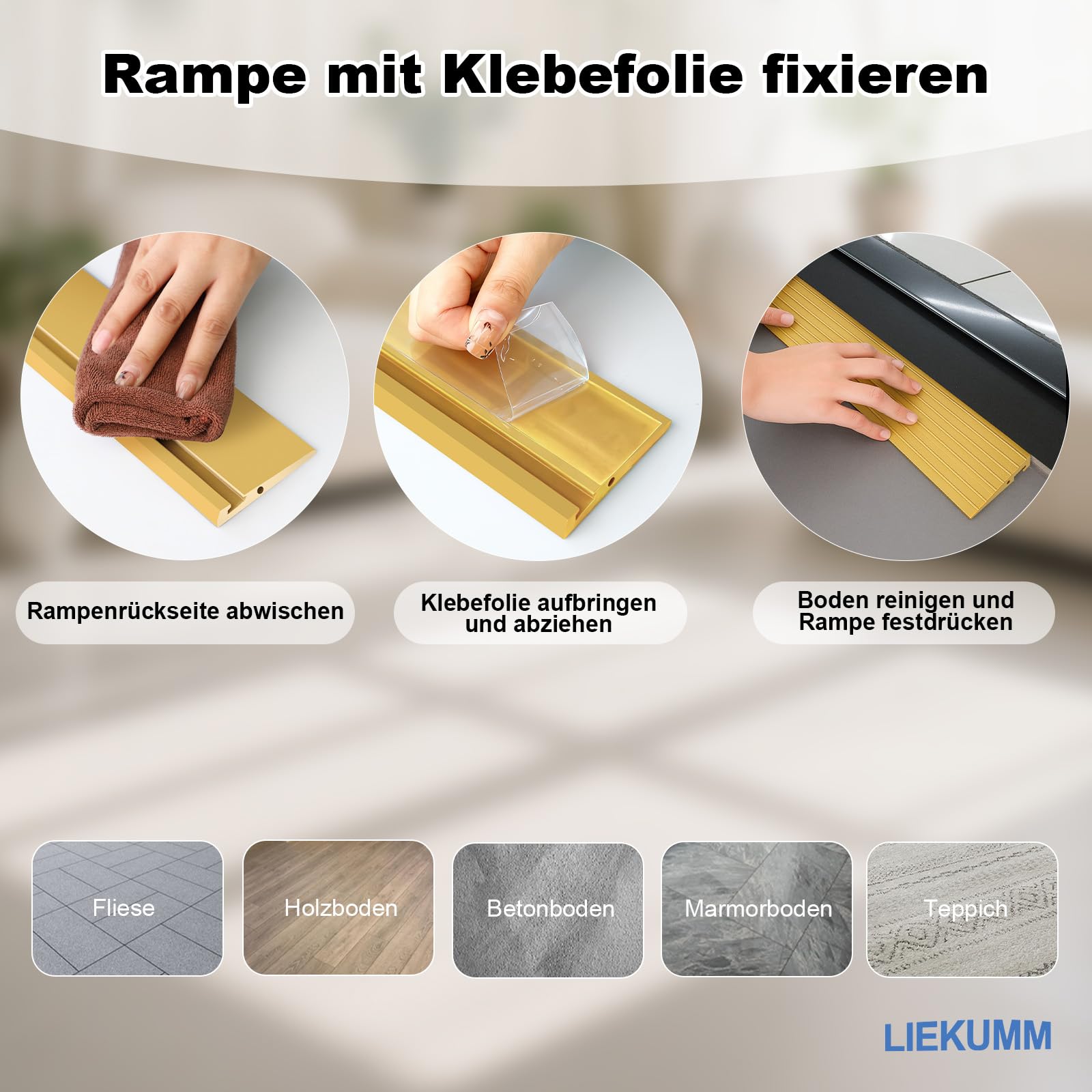 LIEKUMM Rampa progowa, 90 x 7,5 x 1,5 cm, rampa dla wózków inwalidzkich, rampa progowa PCW, rampa dla wózków inwalidzkich, wózków dziecięcych, chodzików lub skuterów elektrycznych, żółta