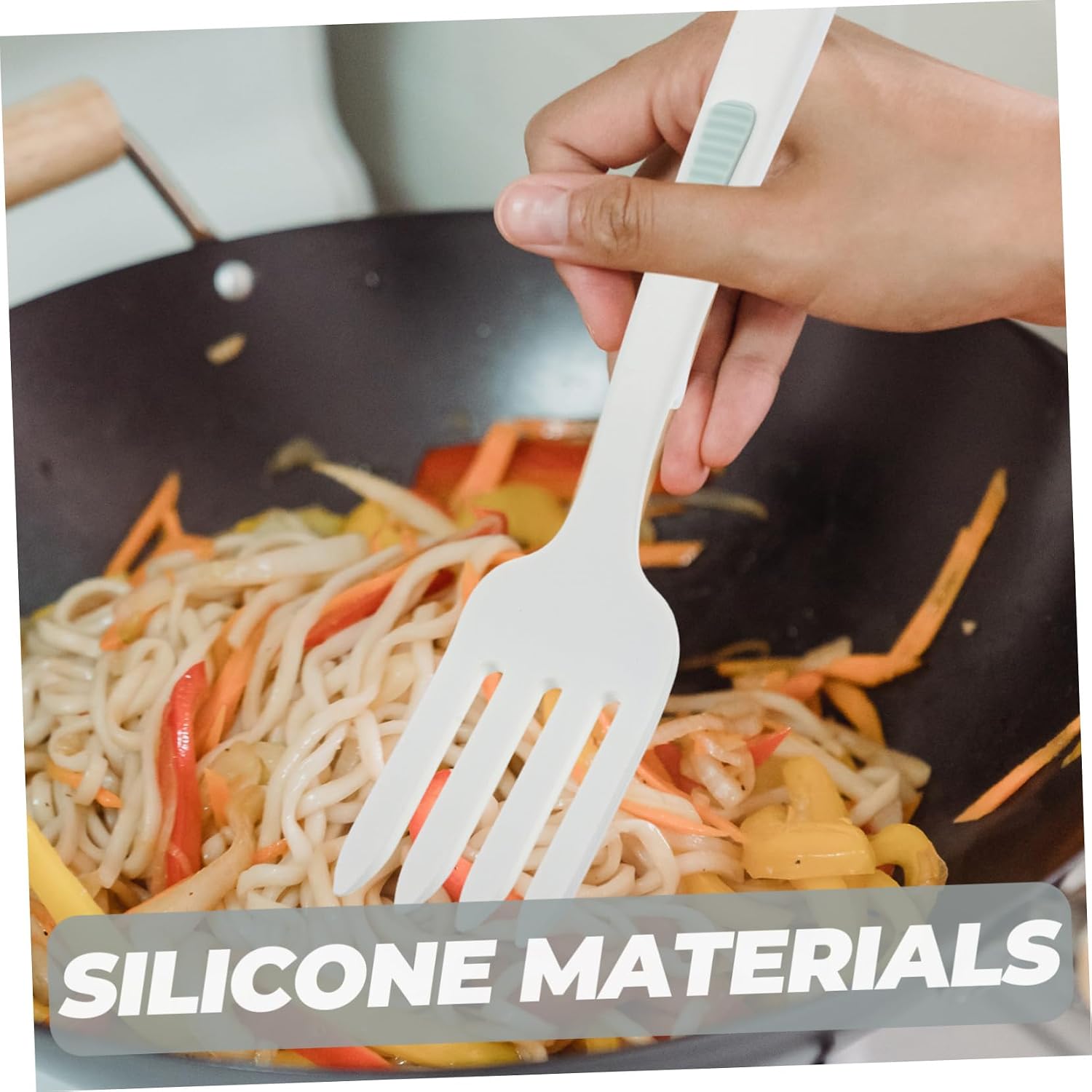 Silicone Pasta Server Fork for Cooking, Lightweight Multi Function White