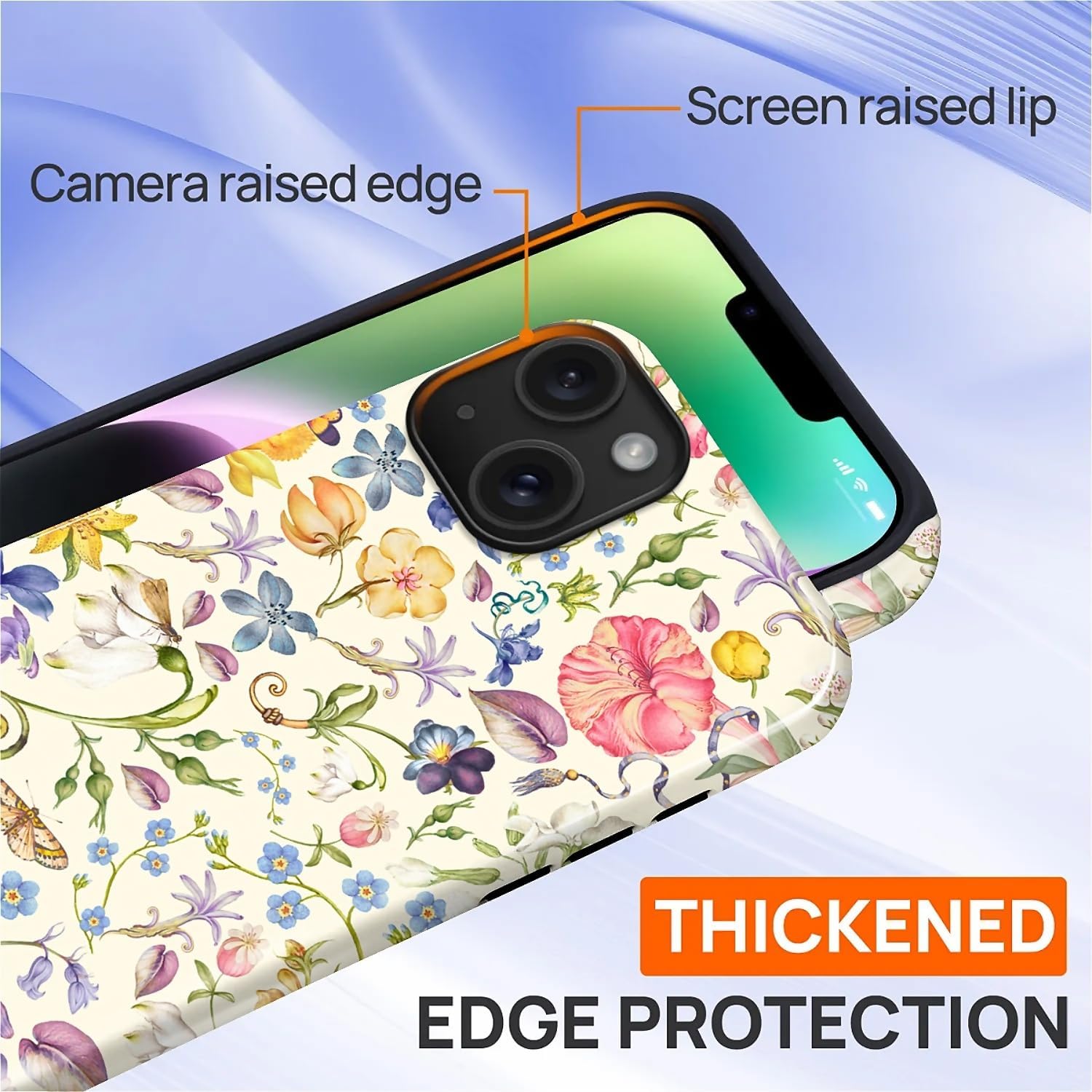 Case for iPhone 13 iPhone 14, Shockproof Hybrid Protective Phone Case, Dual-Layer Drop Protection Anti-Scratch, Retro Floral thumbnail