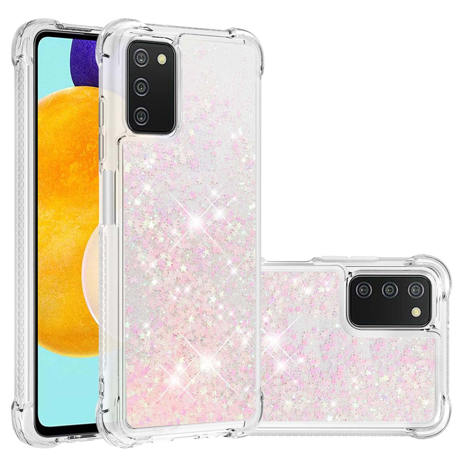 Transparent Liquid Case für Galaxy A03S 164, Gel Silicone Phone Case Glitter Floating Liquid Cover Ultra Slim Bumper Case Sparkly Back Case Resistant Hard Compatible with Samsung Galaxy A03S 164