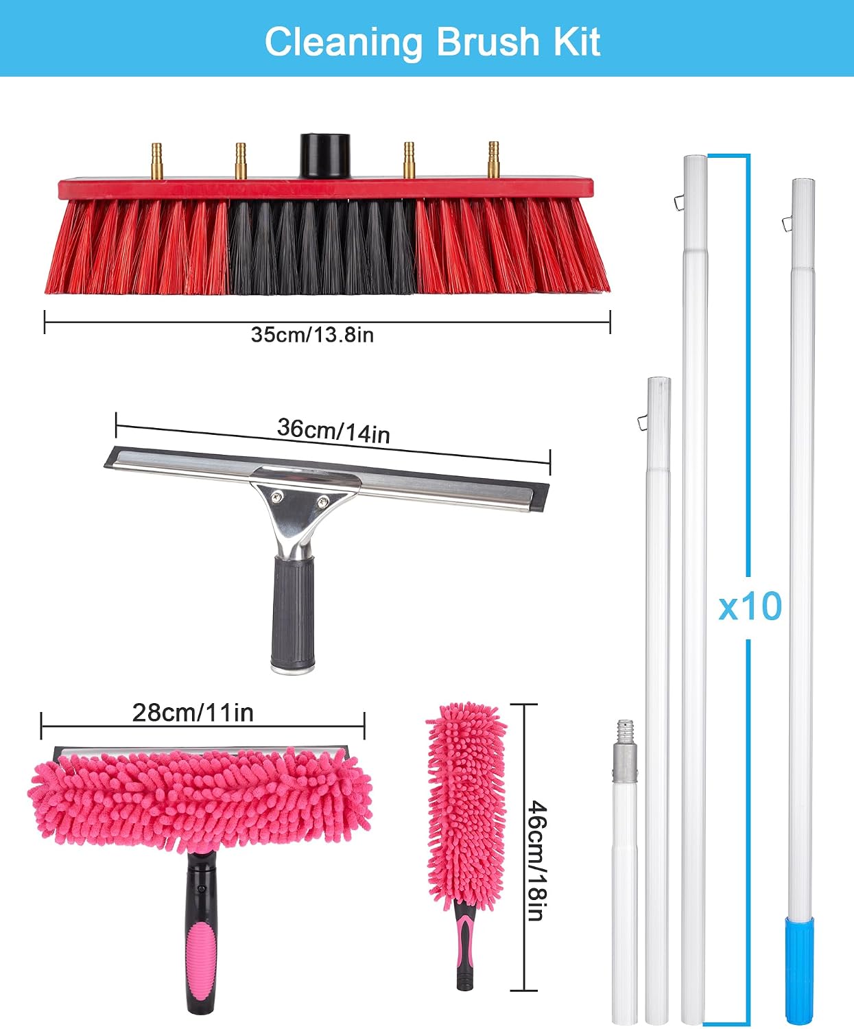Solar Panel Cleaning Kit, 40ft Water Fed Poles, Long Hose, Brush & Squeegee, 2 Dusting Brush for Solar Panel High Window Roof Cleaning