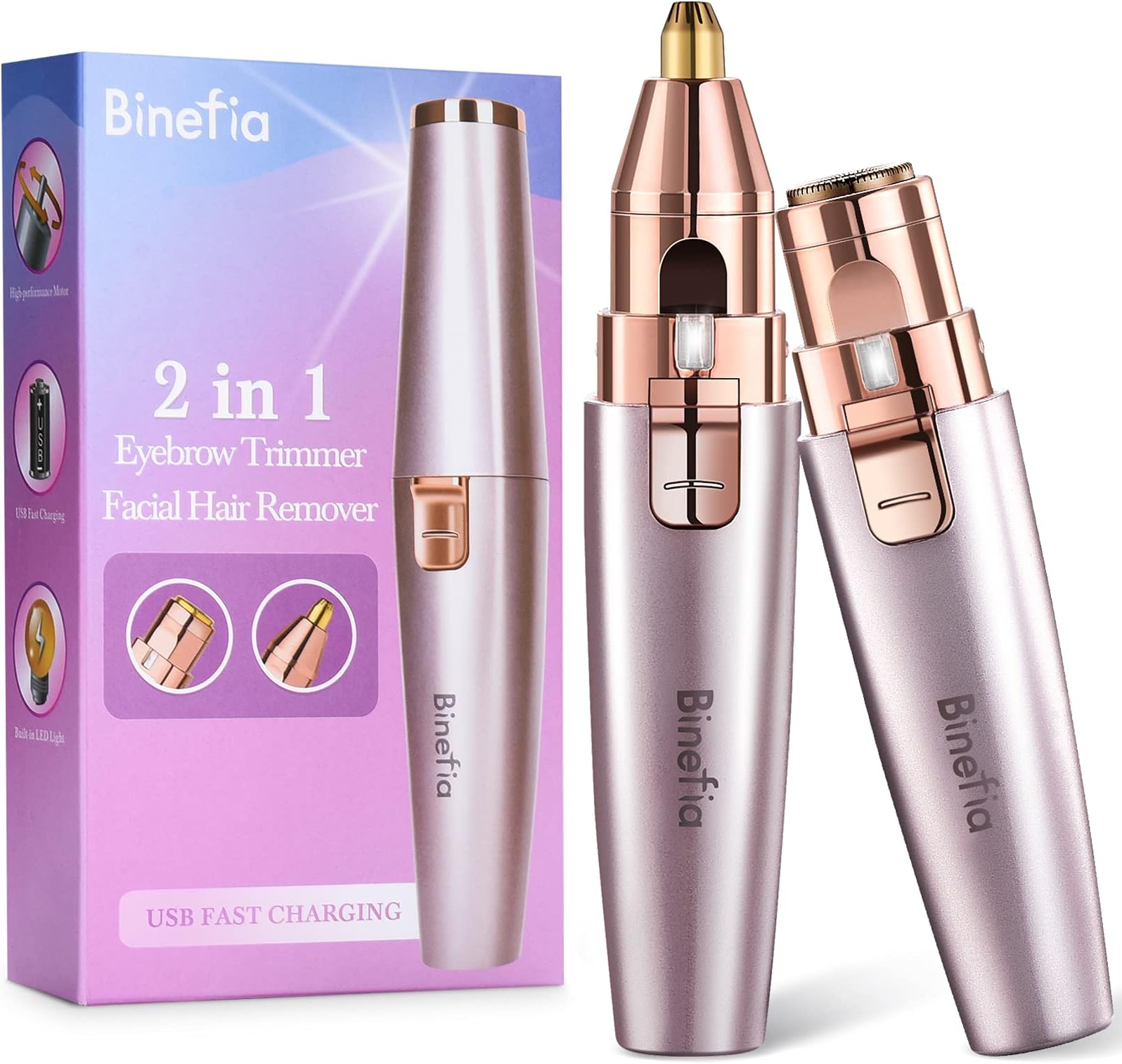 Rechargeable Eyebrow Trimmer & Facial Hair Remover for Women, 2 in 1 Electric Eyebrow Razor & Painless Face Hair Trimmer, Waterproof Ladies Electric Shaver forEyebrow/Peach Fuzz/Facial Hair/Lip/Chin