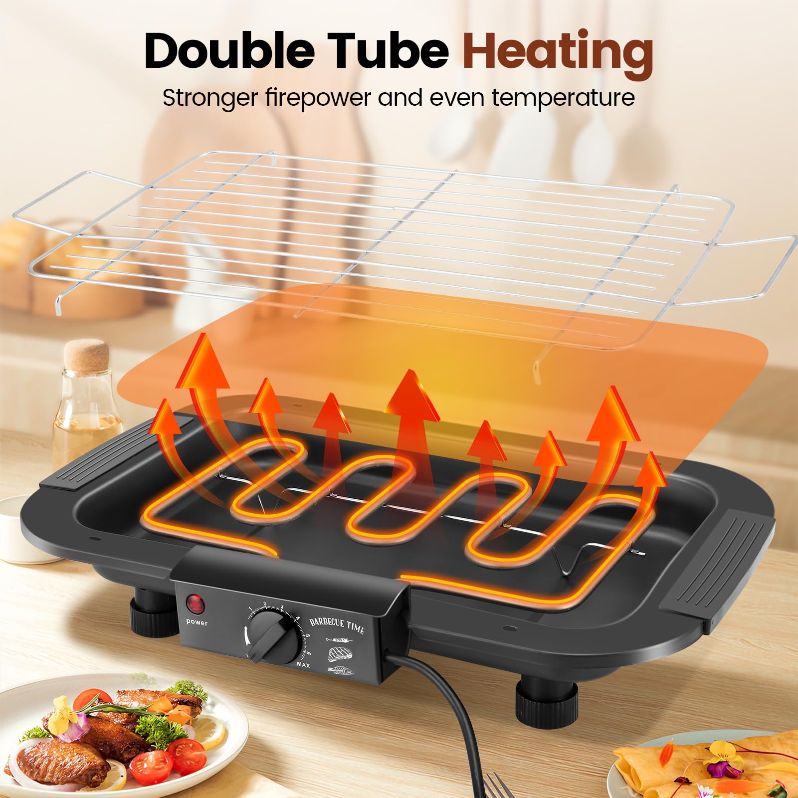 Electric BBQ Grill, 2000W Smokeless Non-Stick Electric Barbecue Grill Indoor/Outdoor with 6 Adjustable Temperature - Image 3