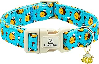 Lionheart glory Dog Collar, Bees Blue Dogs Collar Adjustable Soft Comfortable Collars for Large Dogs Girl or Boy Pet Gift Cute Spring Summer Collars