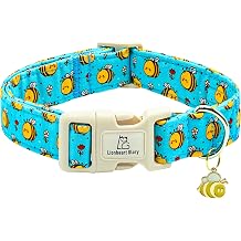Lionheart glory Dog Collar, Bees Blue Dogs Collar Adjustable Soft Comfortable Collars for Small Dogs Girl or Boy Pet Gift Cute Spring Summer Collars