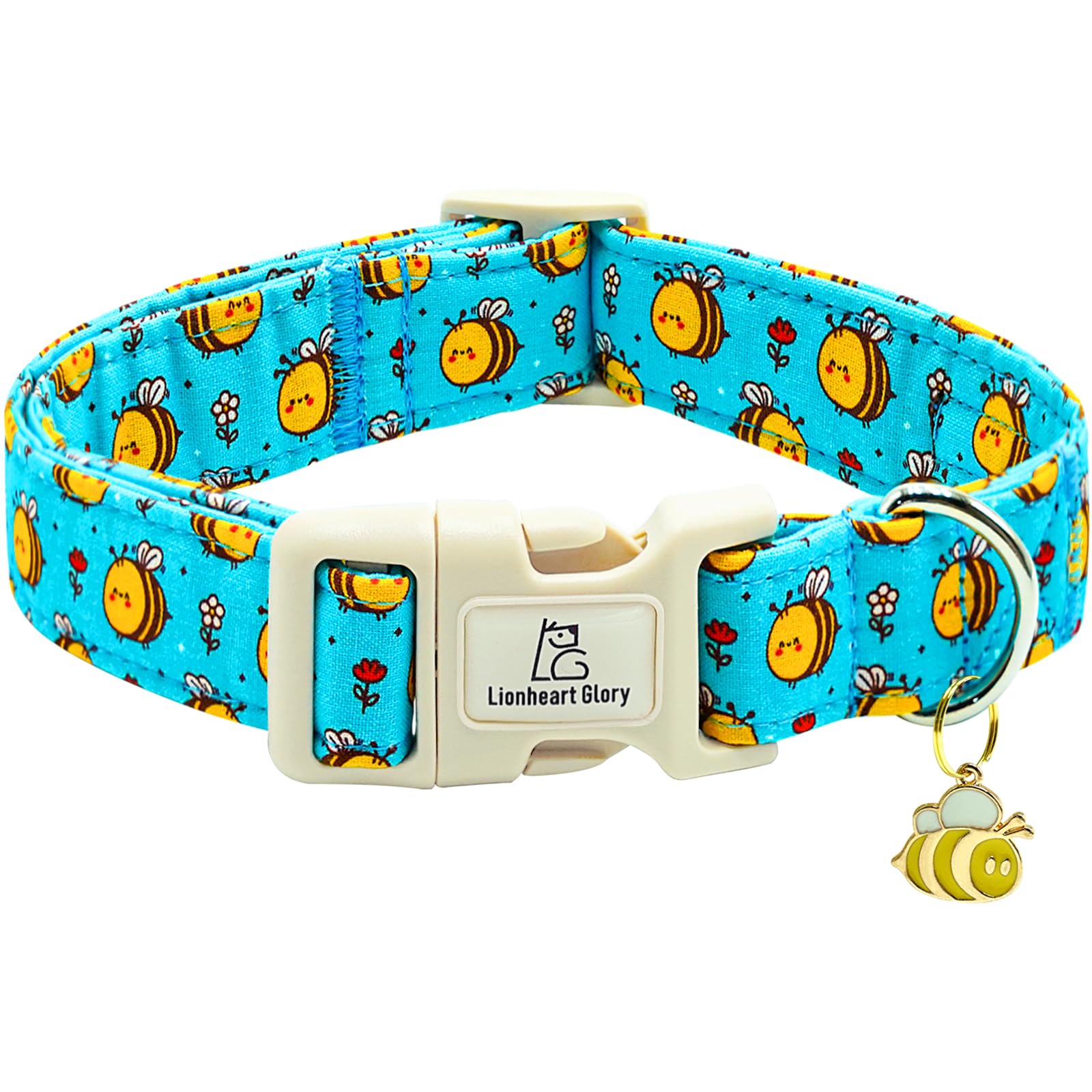 Lionheart glory Dog Collar, Bees Blue Dogs Collar Adjustable Soft Comfortable Collars for Small Dogs Girl or Boy Pet Gift Cute Spring Summer Collars