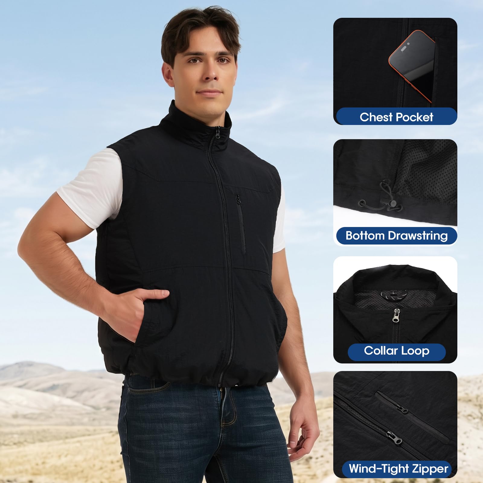 Kühlweste, 12 V, elektrische Kühlweste mit 4 Ventilatoren, klimatisierte Jacke für Damen und Herren, Sommer, Outdoor, inklusive Batterie