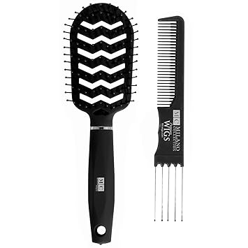 Professional Comb & Brush Set By Milano Wigs Perfect For Maintaining Hair & Alopecia Wigs Black By Milano Collection