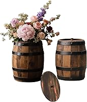 MEYAGO 2 Pack Rustic Wooden Wine Barrel Vases 6x5 Inch - Farmhouse Flower Planters for Weddings, Home Decor, Garden Parties