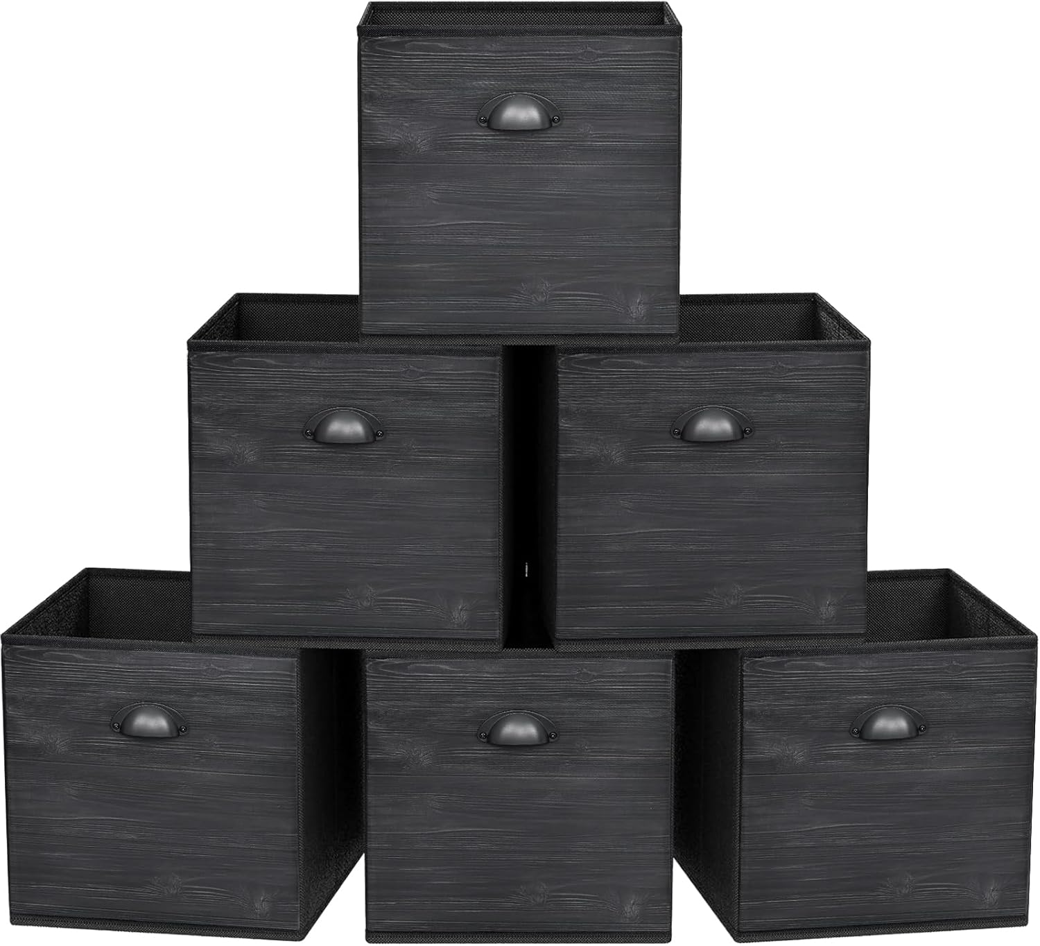 homyfort Fabric Cube Storage Organizer Bins, 12x12 Inch Black Wood Grain PRINTING Storage Cubes, Closet Cloth Baskets Box For Shelves, Set of 6