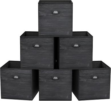 homyfort Fabric Cube Storage Organizer Bins, 12x12 Inch Black Wood Grain PRINTING Storage Cubes, Closet Cloth Baskets Box For Shelves, Set of 6