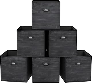 homyfort Fabric Cube Storage Organizer Bins, 12x12 Inch Black Wood Grain PRINTING Storage Cubes, Closet Cloth Baskets Box For Shelves, Set of 6