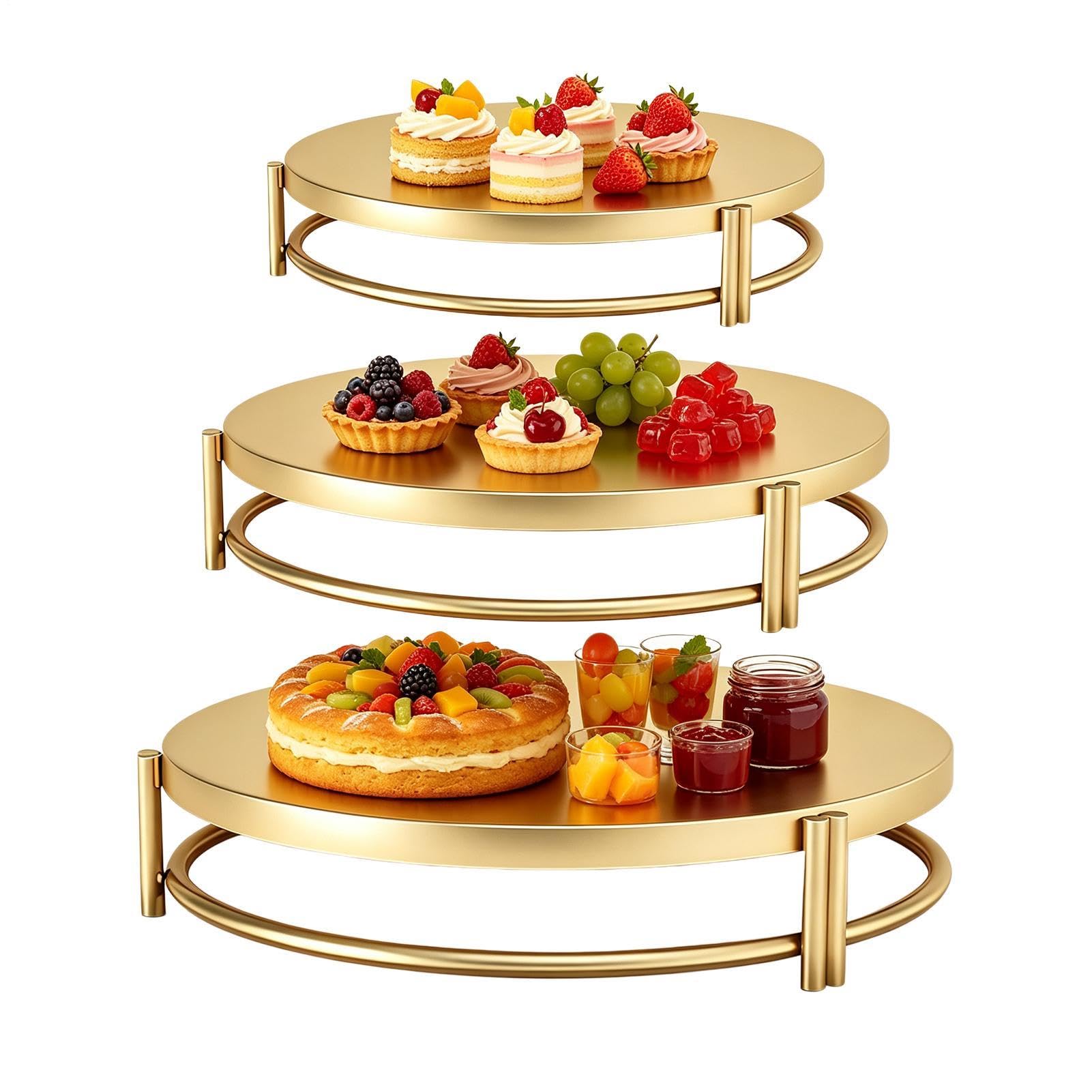 Expositor De Tartas Bandeja de Acero Inoxidable Dorado 3 Piezas para | Set De Expositores Para Postres Repostería Charcutería Galletas Bufé Aperitivos Bodas Eventos