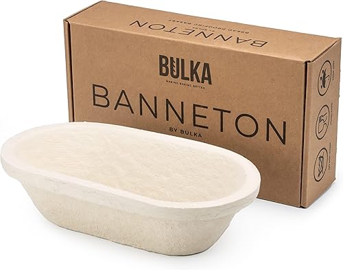 Bulka Cesta de pan Banneton ovalada pequeña de 17.64 oz de pulpa de madera prensada Brotform  Cesta de masa madre antiadherente plana fabricada en