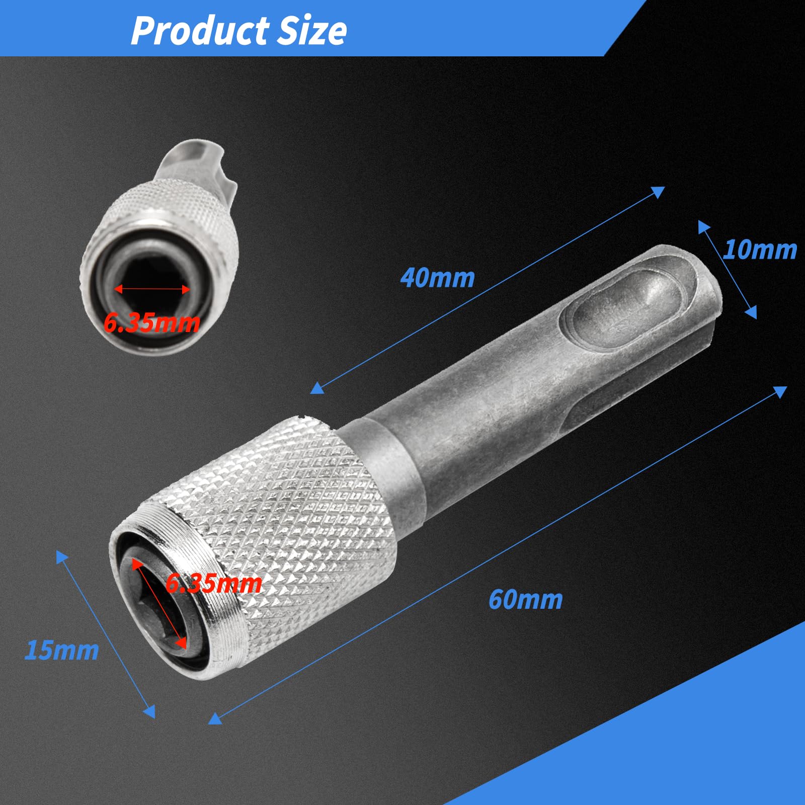 Adattatore Per Punte SDS A Mandrino Standard - Set 2 Pezzi, Esagonale 6,35mm, Per Trapani A Coclea - Foto 2