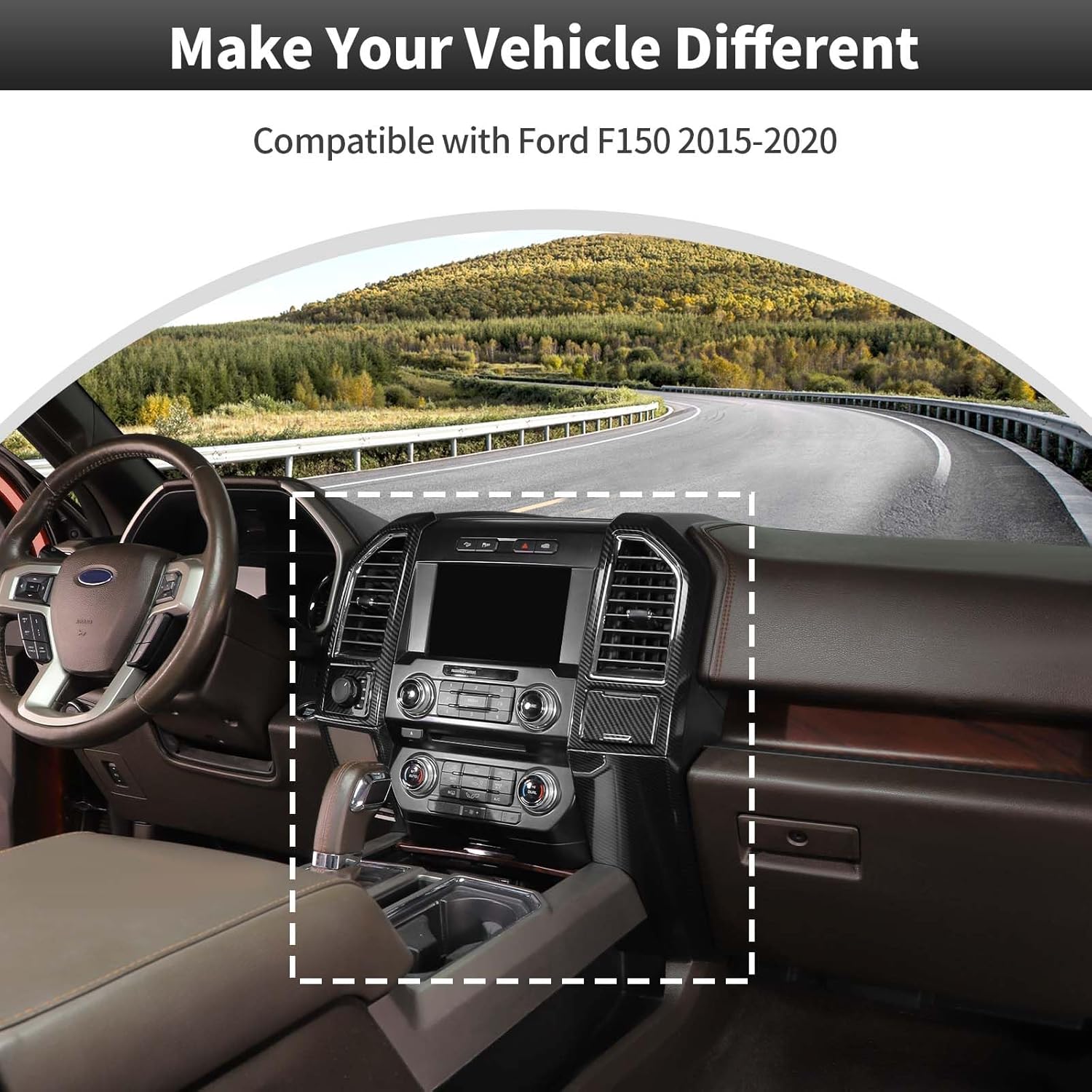 CheroCar for F150 6PCS Central Control Dashboard Panel Cover Interior Decoration Kits for Ford F150 2015-2020 (Carbon Fiber)