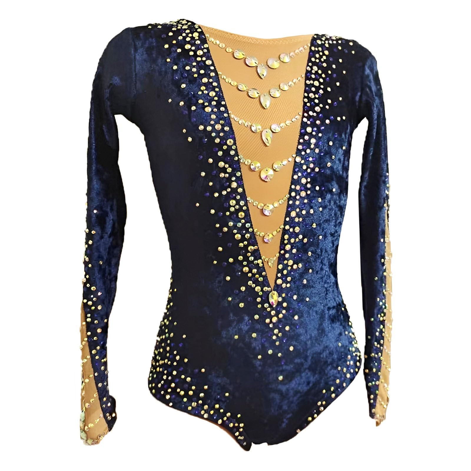 Maillot De Gimnasia Rítmica For Niña, Cuello Redondo, Con Cristales.