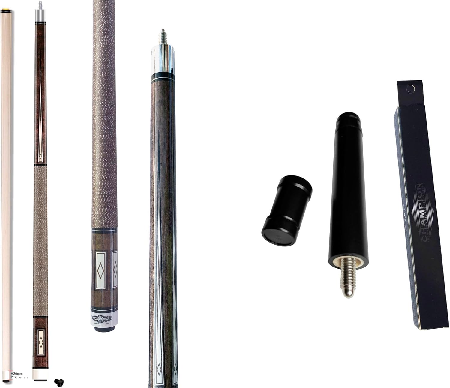 Champion Lost Pieces Series Pool Cue Stick, Low Deflection Pro Taper and Joint Cue Extension
