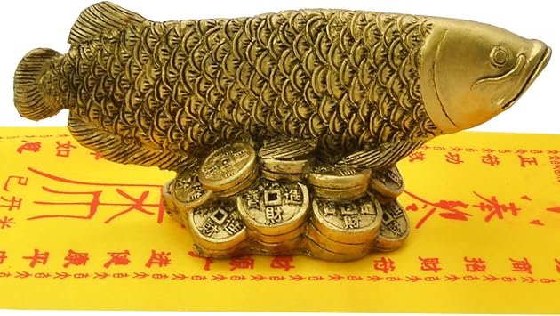 Fengshui Wealth Arowana Fish Lucky Fish Statue Figurine Decoration+ Wealth Amulet and Free Red String Bracelet D1014