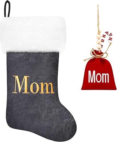 Miniatura 100 de Calcetines de Navidad bordados de 20 pulgadas con monograma, terciopelo rojo con puño de felpa blanca supersuave, adornos clásicos para decoración