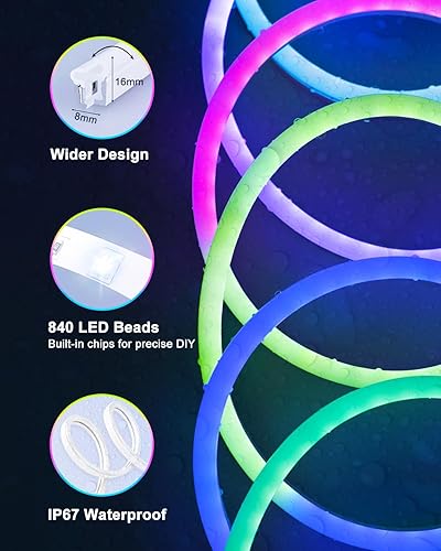 Miniatura 5 de echosari Tira de luces LED RGBIC inteligentes, tira de luces de neón de 33 pies que funciona con Alexa y Google Assistant, tira de luces de neón con