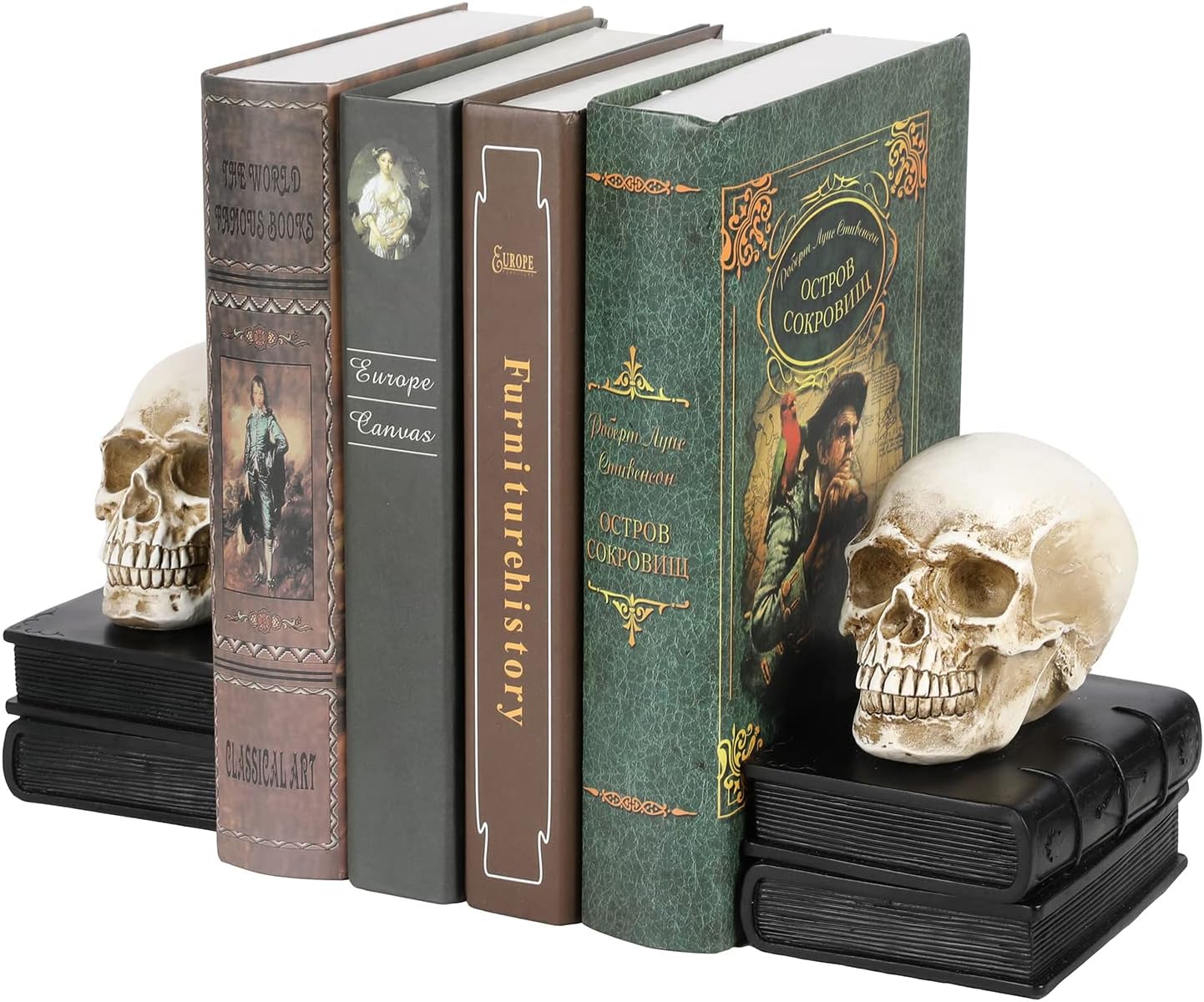 MyGift Vintage Bookends, Decorative Bookends for Heavy Books, Skull Halloween Decor, Book Ends Gothic, Novelty Resin Skeleton Human Head Statue, Book Supports, 1 Pair