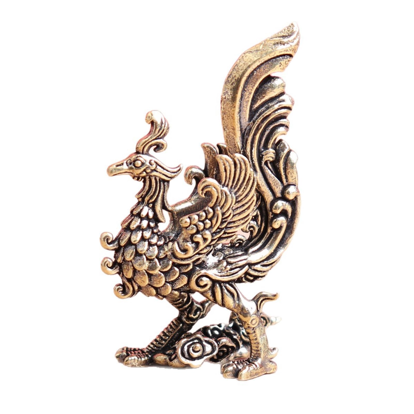 Psdndeww Symbolic Brass Phoenixes Ornament Spreading Wing Auspicious Cloud Base Good Fortunes Study Lucky Phoenixes Brass Statue