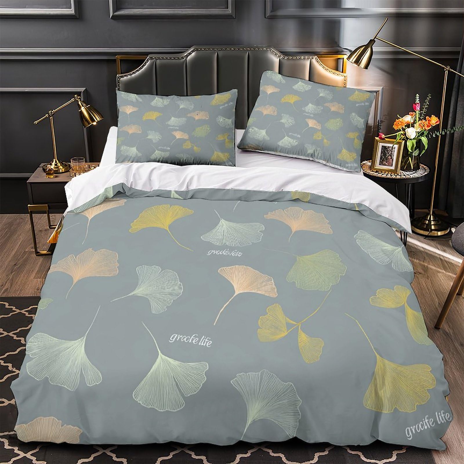 Housse de couette ginkgo 135x200 single avec motif imprimé botanique 3D