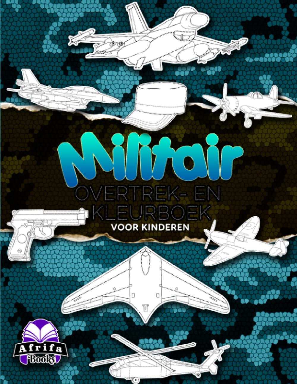 Independently published Militair overtrek- en kleurboek voor kinderen, kinderactiviteitenboek: 50 objecten om te traceren en te kleuren, met vliegtuigen, straaljagers, vuurwapens, onderzeeërs en meer. (Dutch Edition)