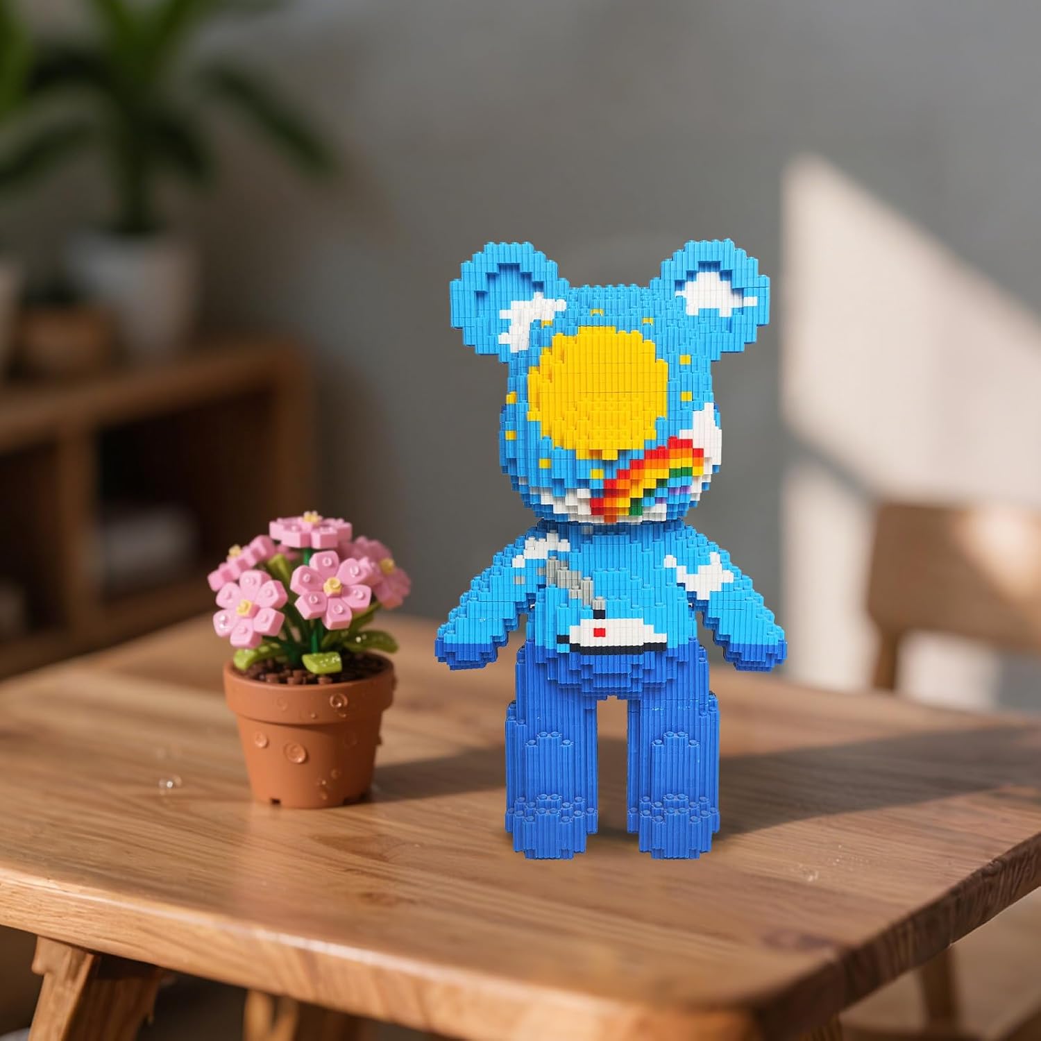 Nærbillede view of the yaoyaoplay Day and Night Starry Bear, highlighting the detailed texture of the micro blocks.