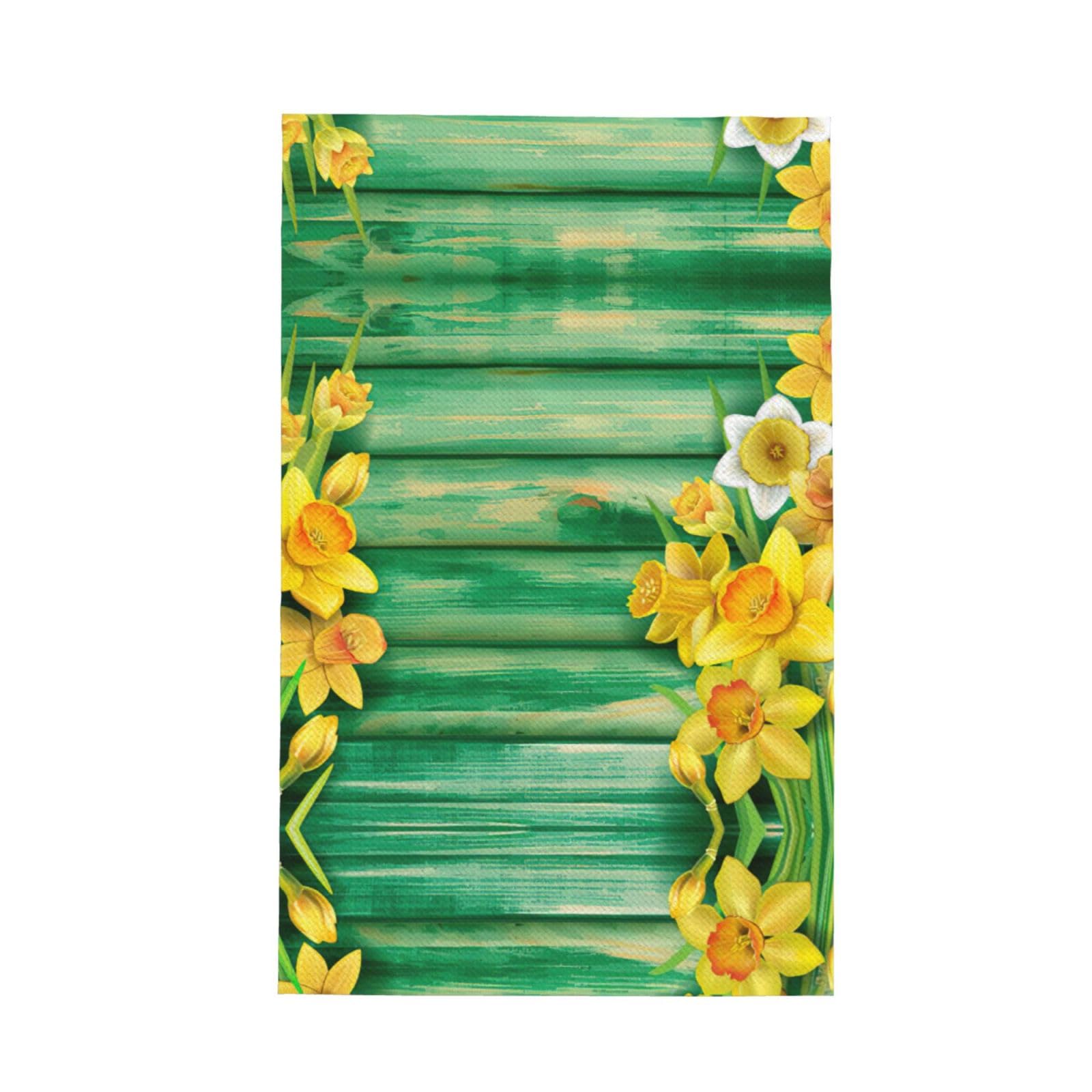 Xxahnbm Black Yellow Daffodils Flowers Print Waffle Kitchen Towel,Absorbent Hand Towel