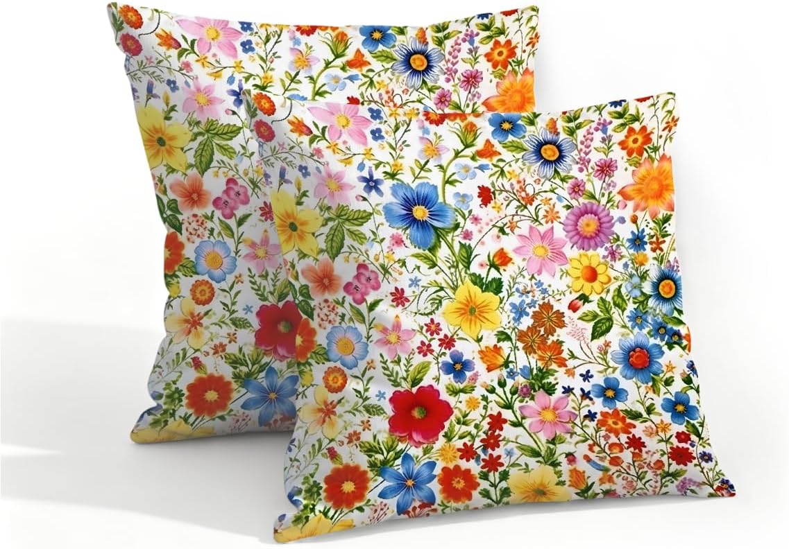 16x16 Inch Outdoor Pillow Covers Set of 2 Waterproof Throw Pillow Covers Decorative Couch Cushion Covers Colorful Art Floral Square Pillowcases Protectors for Patio Garden Sofa