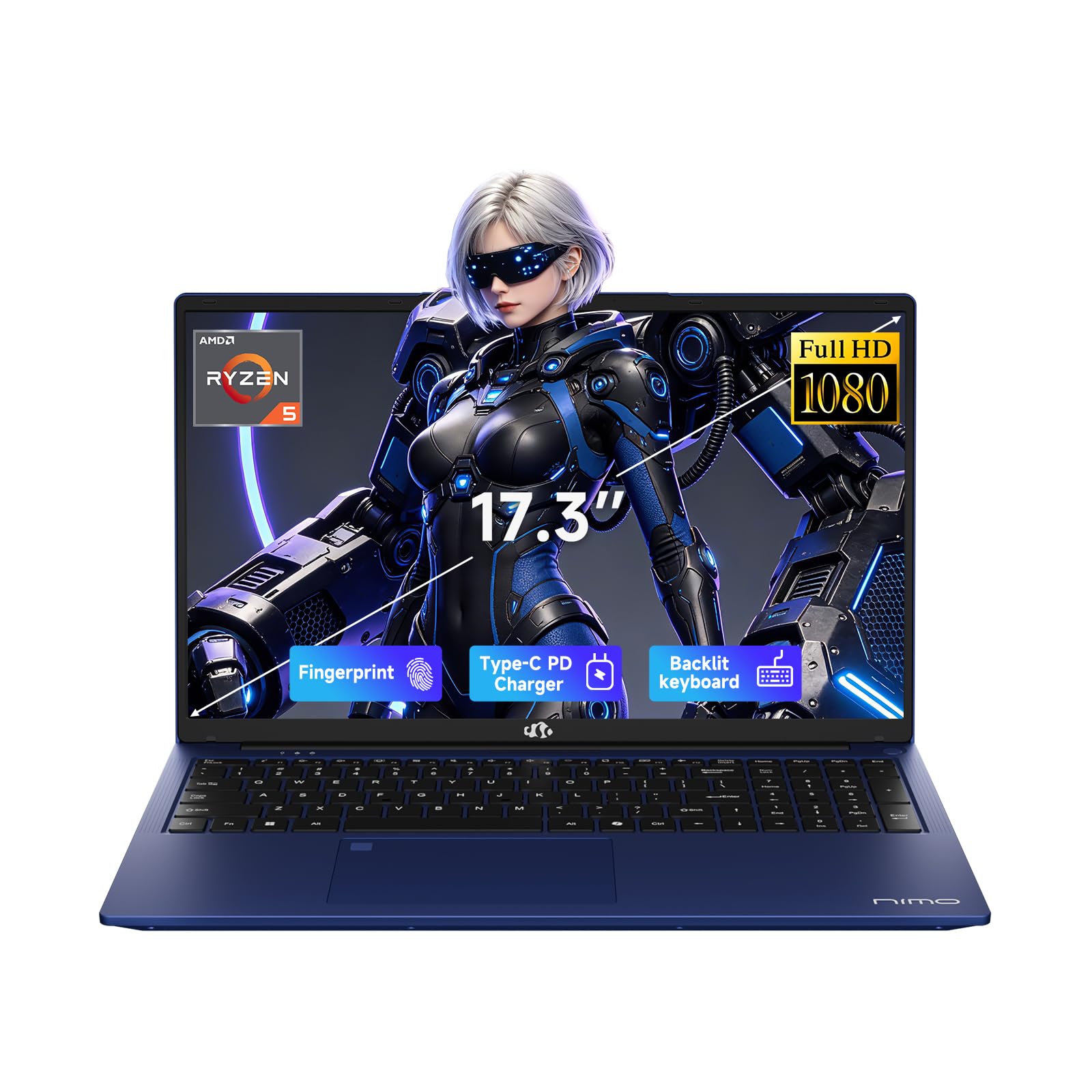 NIMO 17.3" AI-Creator-Laptop, 6-Core AMD Ryzen 5-6600H 16GB RAM 1TB SSD