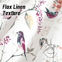 Vista 51 de VOGOL Cenefas con patrón de pájaros para ventanas de cocina, cenefa texturizada de lino con estampado floral y pájaros para ventanas pequeñas