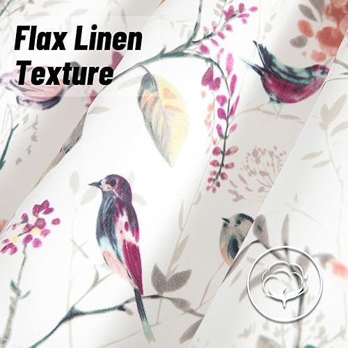 Miniatura 51 de VOGOL Cenefas con patrón de pájaros para ventanas de cocina, cenefa texturizada de lino con estampado floral y pájaros para ventanas pequeñas