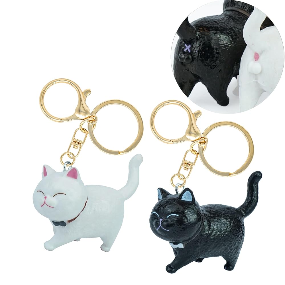 XEEWEN Funny Cute Cat Keychain Key Ring Holder with Hook