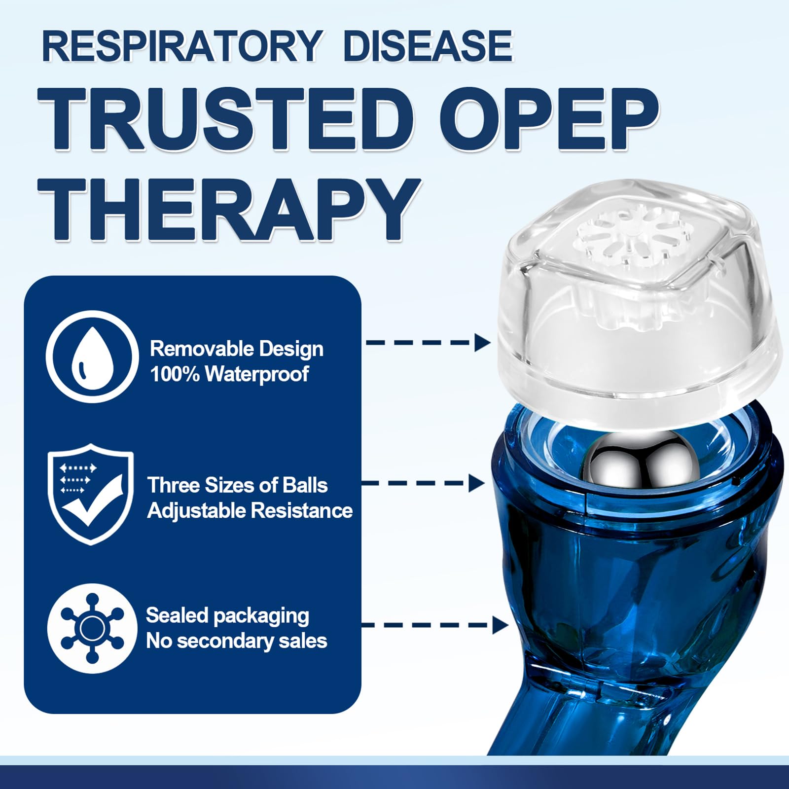 Mucus Clearance and Lung Expansion Device, Flutter Valve Mucus Removal Device, Lung Exerciser Device for Lung Strengthener, Breathing Exercise Device for Lungs (Light Blue)