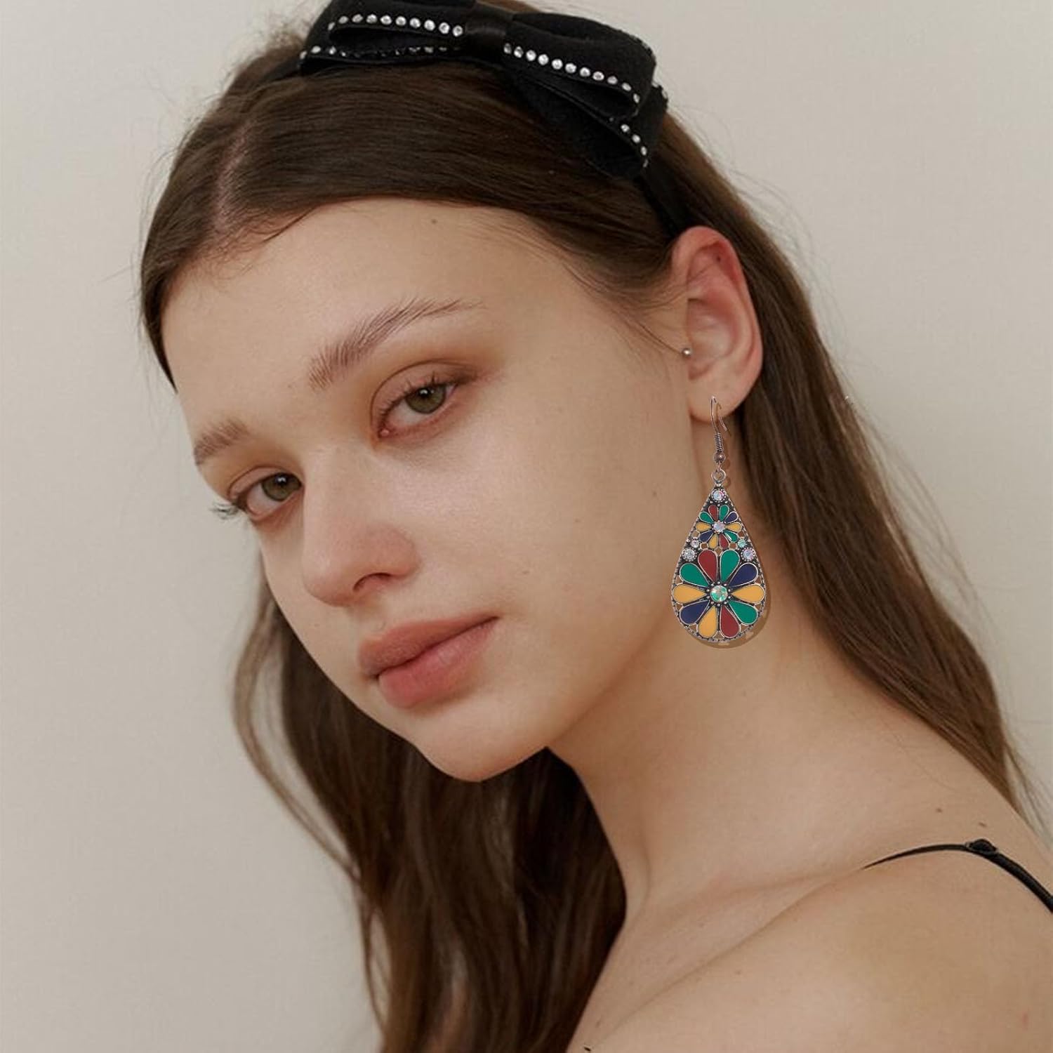 Boho Flower Teardrop Earrings Handmade Trendy Vintage Colorful Hollow Out Flower Floral Dangle Earrings Bohemian Ethnic Statement Jewelry - Image 3