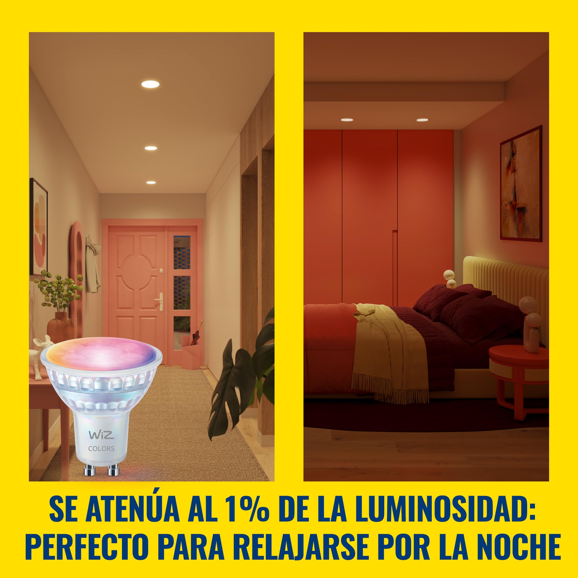 WiZ Foco Inteligente LED de cristal GU10, RGB, equivalente a 50 W, 2200-6500 K, 345 lm, regulable, compatible con Alexa, Google Assistant y Apple Home, 4 ud.