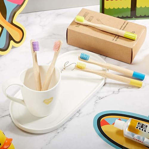 Miniatura 5 de Cepillo de dientes de bambú para niños, 10 piezas, cerdas suaves naturales, cepillos de dientes de madera para niños y adultos, cepillo de dientes