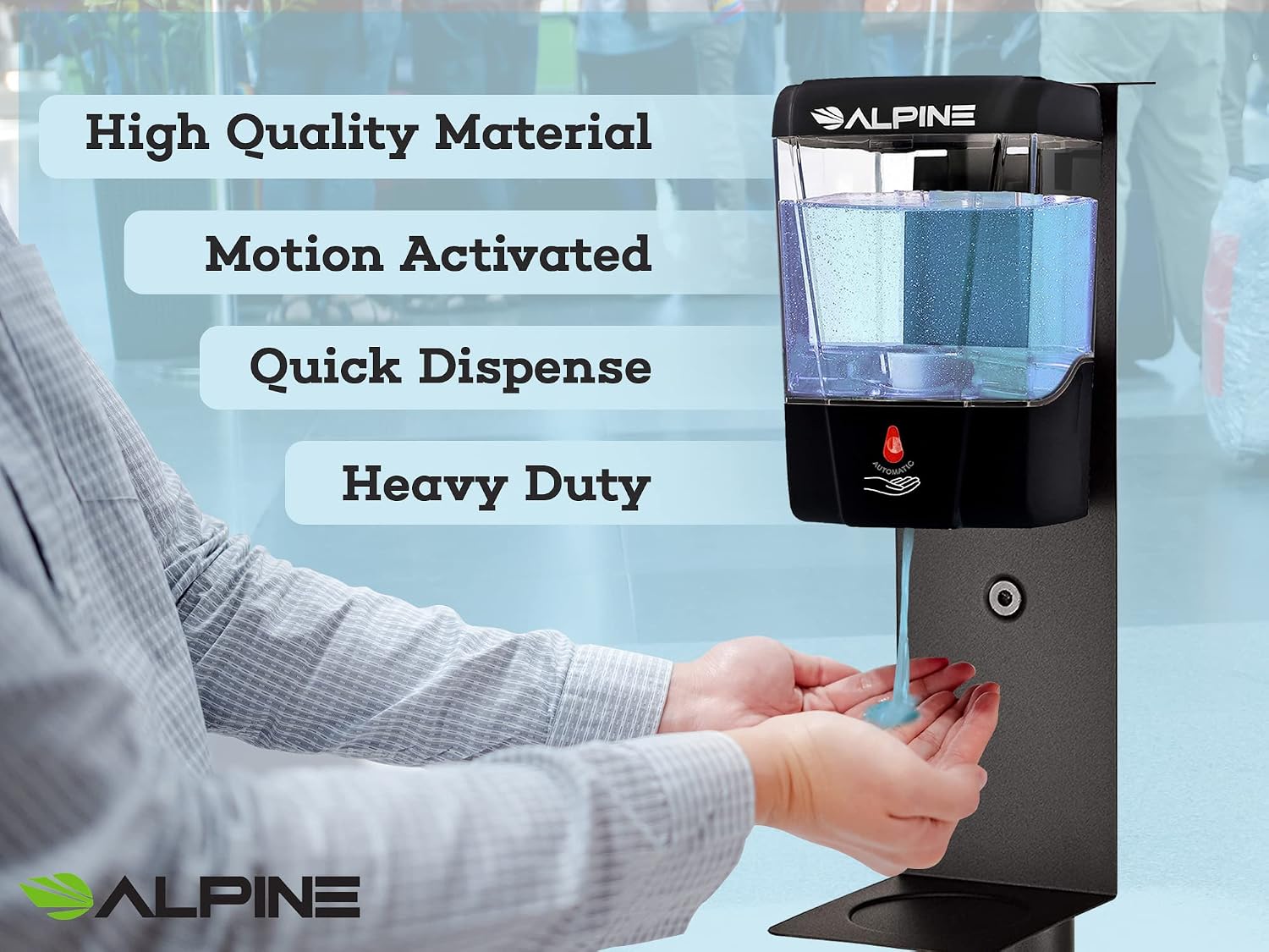 Alpine Industries 700mL Automatic Transparent Gel Hand Sanitizer Dispenser with Stand - Clear Liquid Touchless Soap Dispenser Stand - Commercial Heavy Duty Soap Dispenser - Hygiene Station image 5