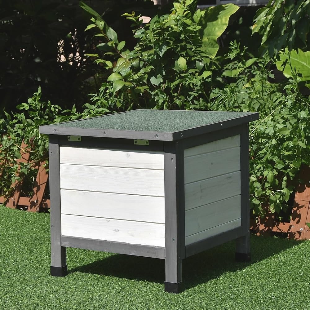 Melko Casa de erizo resistente al invierno con suelo y techo resistente a la intemperie para erizos con tapa plegable, 50 x 45 x 43 cm, cabaña para erizos, color gris y blanco