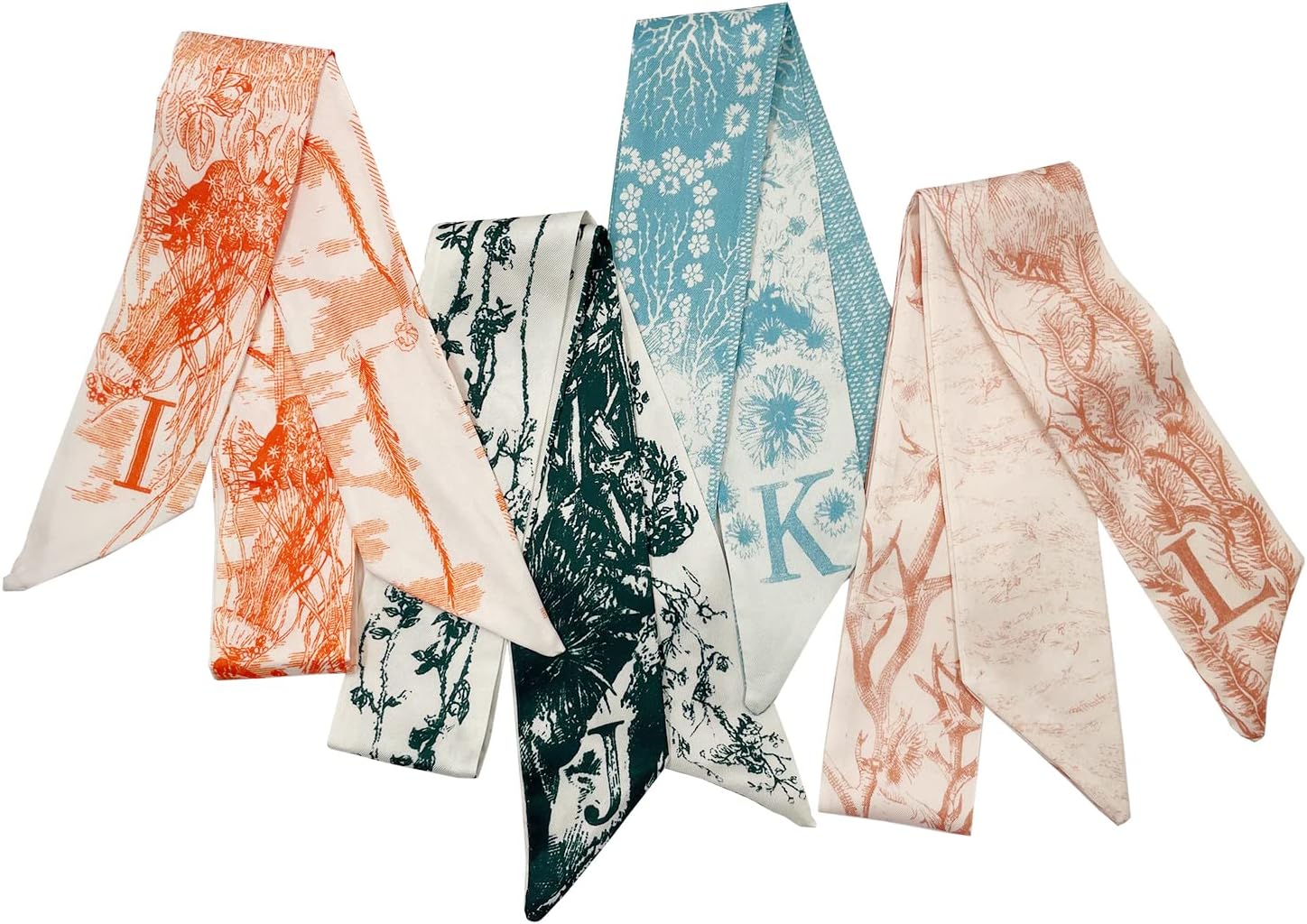 4pcs Purse Scarf For Handbags Silk Head Scarf For Hair Fashion Skinny Scarf For Women Long Neckerchief