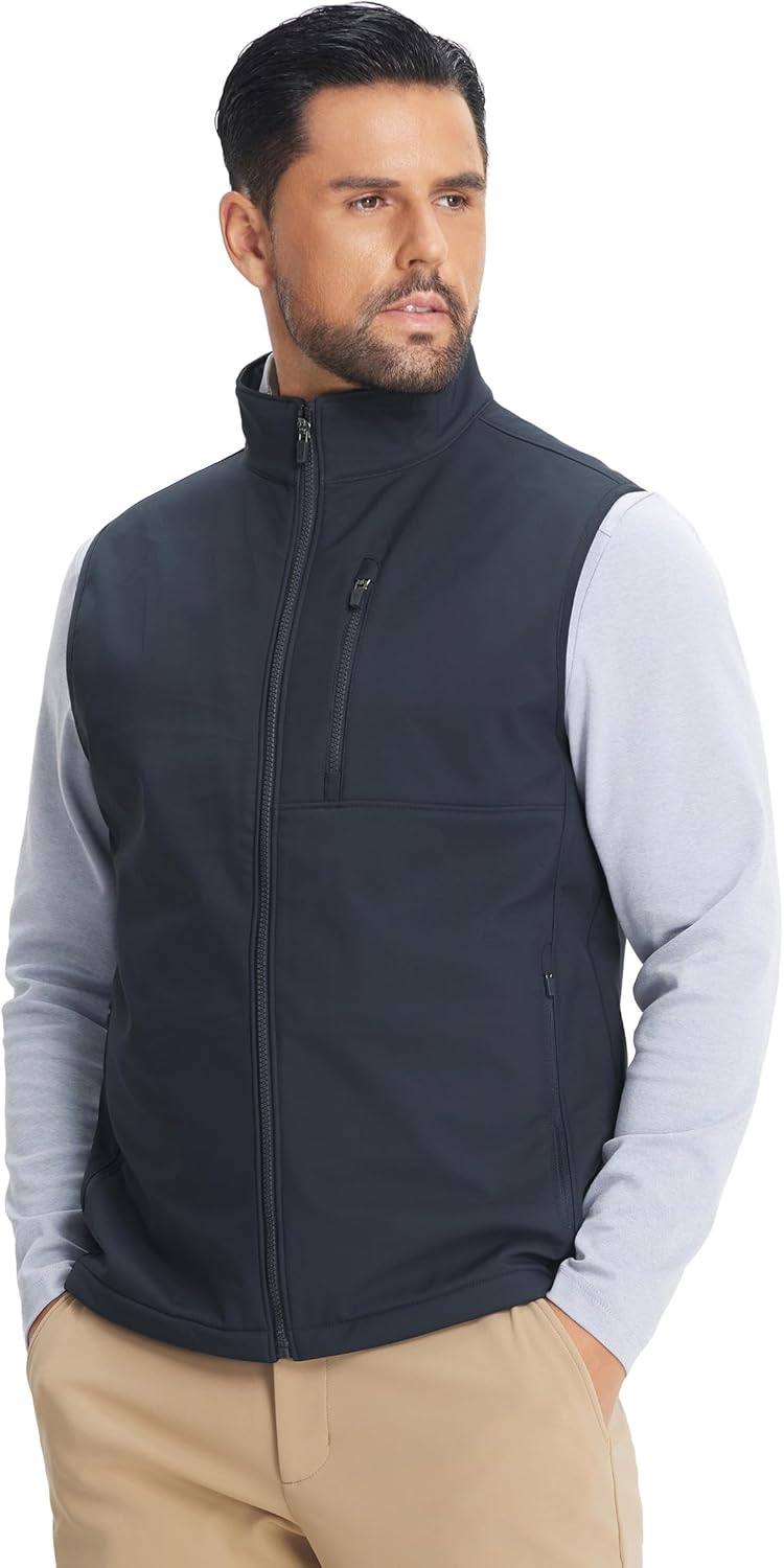 M MAELREG Mens Vests Outerwear Windproof Lightweight Softshell Vests Zip Pockets Sports Sleeveless Jacket Golf Vests for Men